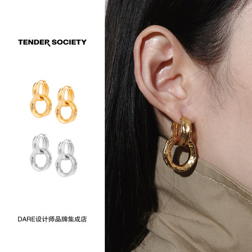 Dare买手店Tender society四叶草双环耳环圈圈复古欧美饰品首饰女