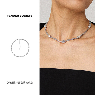 DARE买手店 tender society 老花银色镶钻短项链轻奢高级感首饰