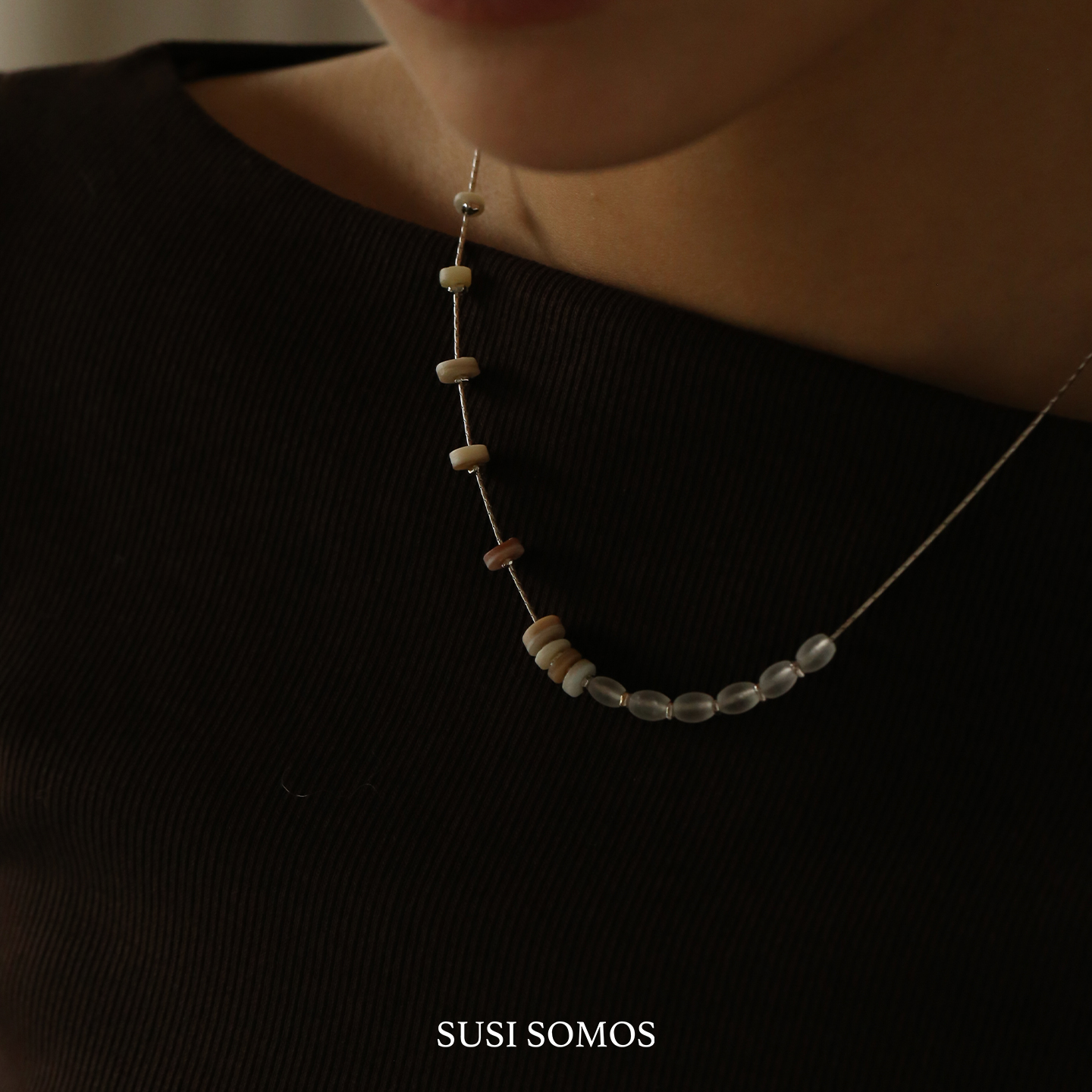 Dare买手店 susi somos 水波绿贝拼链925银小众原创设计串珠项链