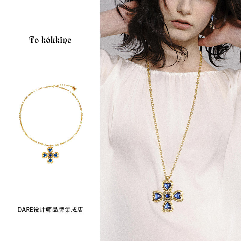 Dare买手店 tokokkino正品 透蓝流淌爱心蝴蝶结项链