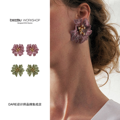 Dare买手店 beadsu workshop【植物志】蝴蝶兰耳环粉色复古原创女