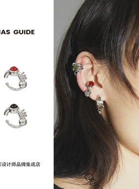 BIAS GUID三环天然宝石耳骨夹复古红色新年好运925银无耳洞耳夹女