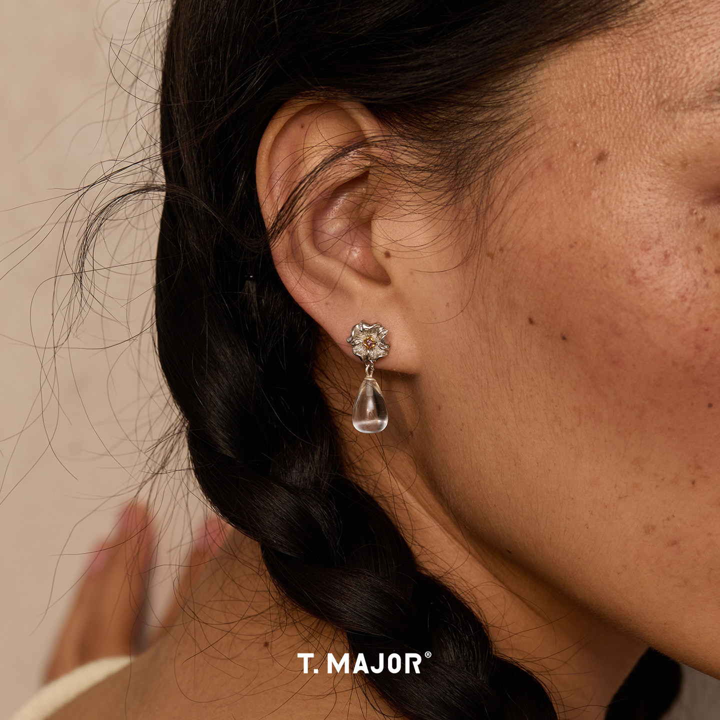 Dare买手店 T.MAJOR花展辰露白水晶耳钉精致福禄好运原创耳环饰品