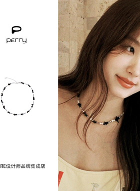 DARE买手店 PERRY 冰岛记录项链黑胆石黑曜石小众度假串珠链原创