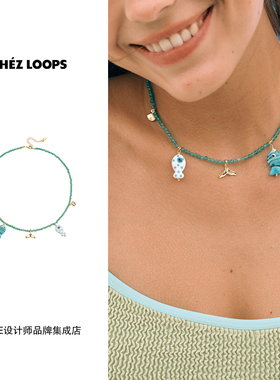 CHEZ LOOPS 果冻海小鱼吊坠绿玛瑙项链串珠原创设计高级气质女