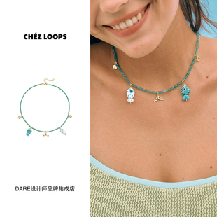 CHEZ 果冻海小鱼吊坠绿玛瑙项链串珠原创设计高级气质女 LOOPS