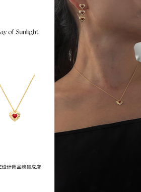 A ray of sunlight 爱心吊坠项链复古原创设计高级精致红色饰品女