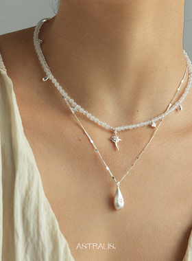 Dare买手店 astralis隐星 天然白玛瑙星芒双层项链原创设计首饰