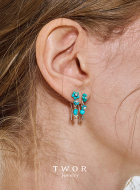 Dare买手店 TWOR正品 绿松石花朵耳环串珠度假925银首饰耳饰原创