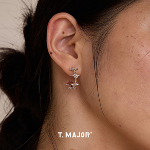 Dare买手店 T.MAJOR 星华双色点缀耳环925银圈圈复古精致耳饰小众
