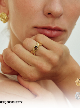 Dare买手店 tender society 熔岩玫瑰镶石戒指茶晶灰玛瑙金色复古