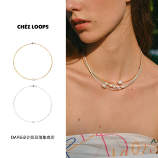 CHEZ 和旋金丝珍珠锁骨链原创设计高级复古饰品项链百搭女 LOOPS
