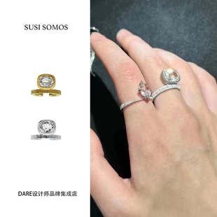 Dare买手店 susi somos水晶拉丝戒指925银天然水晶小众原创开口戒