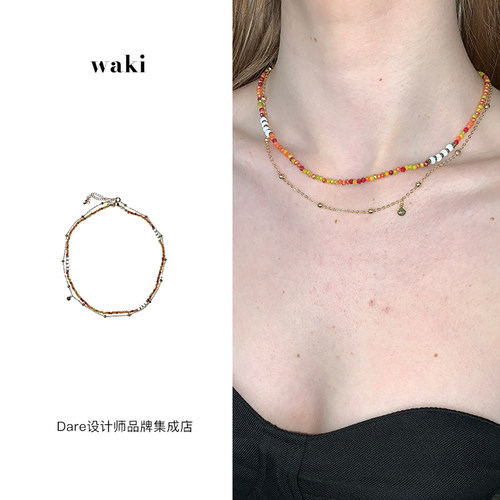 waki西西里冰茶串珠项链度假风