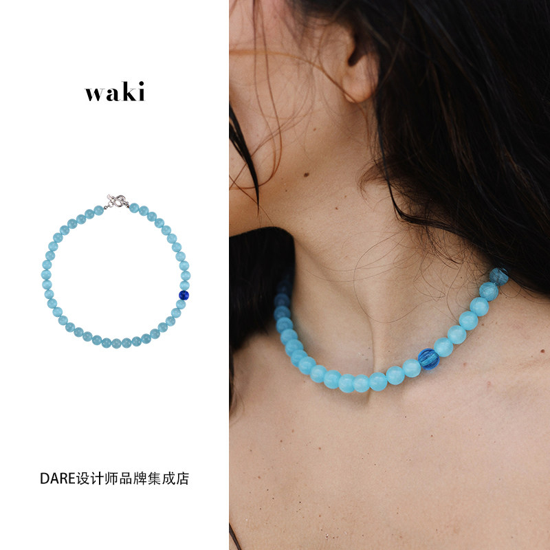 Dare买手店 waki 大溪地猫眼石蓝色项链小众度假串珠天然石饰品女