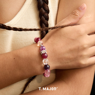 Dare买手店 T.MAJOR紫锂云母疗愈水晶手串富贵好运s925银串珠手链