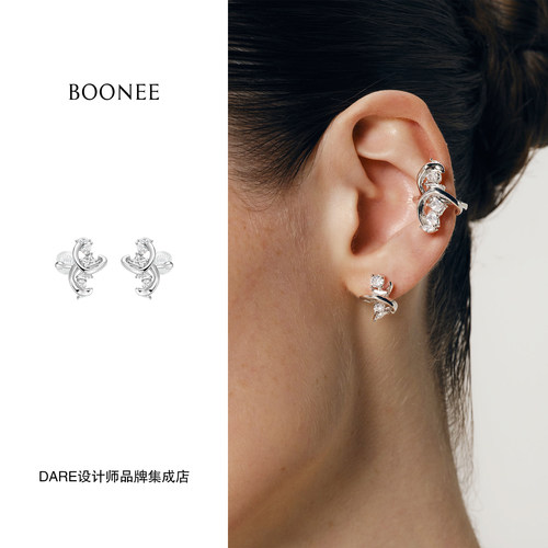Dare买手店 Boonee 流线环绕异形锆石耳夹原创设计高级复古无耳洞