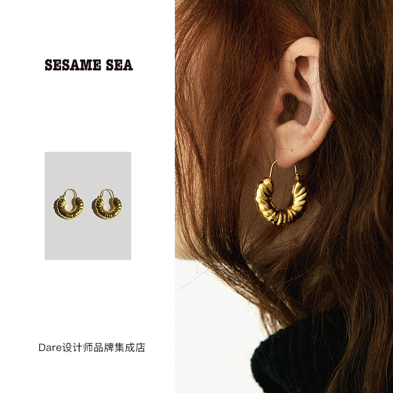 sesamesea金色贝壳纹耳环小众