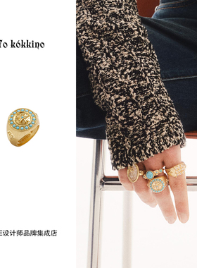 Dare买手店 tokokkino正品 圆弧型绿松石戒指金色复古饰品首饰女