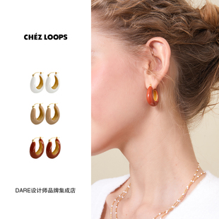 CHEZ 滴胶珐琅耳环圈圈耳饰原创设计高级精致首饰度假风女 LOOPS