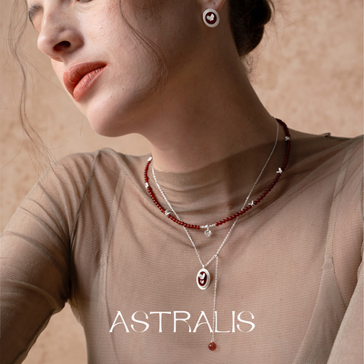 Dare买手店 astralis隐星 蝴蝶红玛瑙串珠项链925银复古原创设计