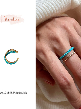 Dare买手店 LHwindsor温莎珠宝松石珠串戒指金色欧美复古小众饰品