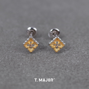 Dare买手店 瑞华双层拉丝金色mini耳钉925银原创设计首饰 T.MAJOR