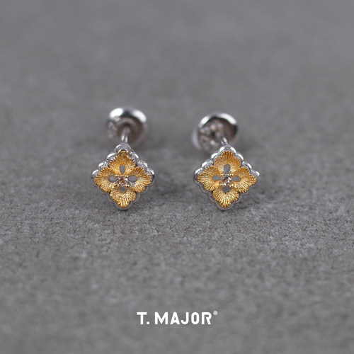Dare买手店 T.MAJOR 瑞华双层拉丝金色mini耳钉925银原创设计首饰