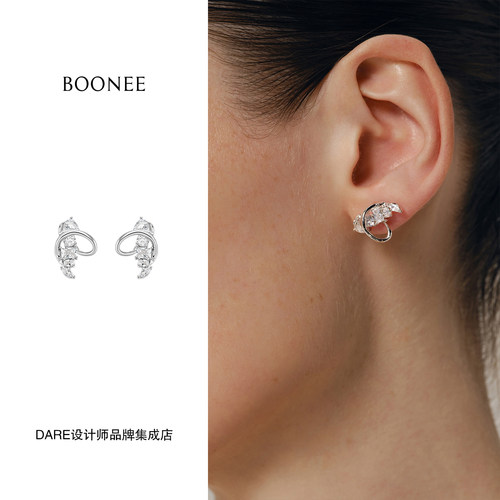 Dare买手店 Boonee 立体曲线切面锆石耳钉原创设计耳环首饰高级女