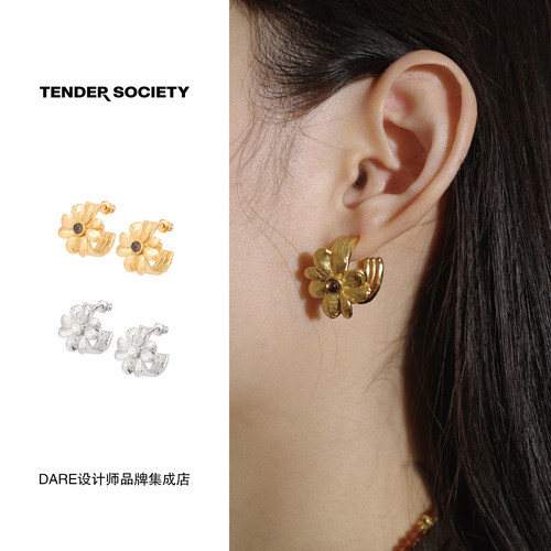 Dare买手店Tender society 幸运四叶草耳圈金色复古欧美饰品首饰