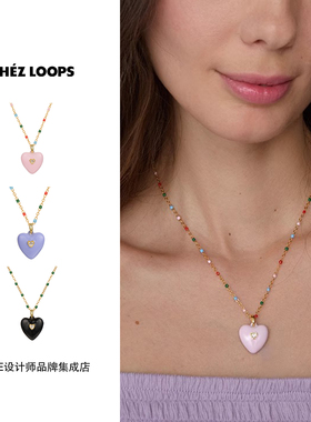 CHEZ LOOPS 多彩珐琅爱心吊坠项链原创设计高级气质复古百搭首饰