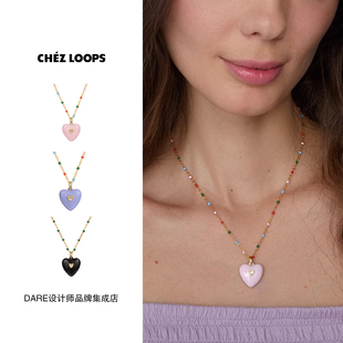 CHEZ 多彩珐琅爱心吊坠项链原创设计高级气质复古百搭首饰 LOOPS