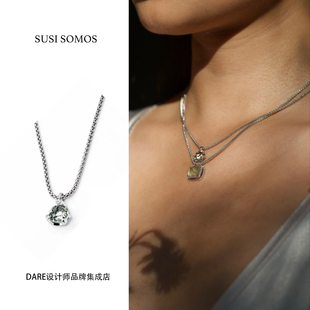 Dare买手店 susi somos 鸟的水尾巴项链925银天然绿紫晶原创设计