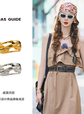 戚薇同款BIAS GUID 花踪宽面锤纹手镯金色复古高级个性饰品首饰