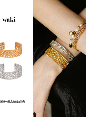 Dare买手店 waki 奥拉雏菊宽版手镯金色复古叠戴手镯欧美首饰高级