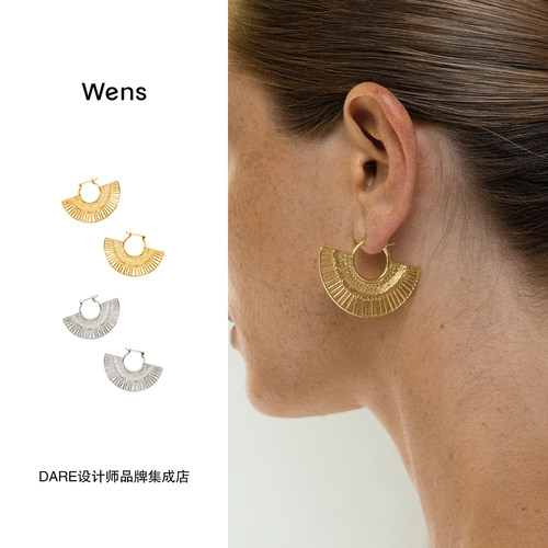Dare买手店 Wens Jewels镂空编织扇形耳环金色复古原创视频首饰