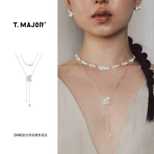 tmajor三花立体四照花垂坠长项链