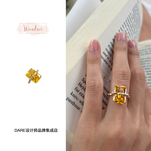 windsor竹节黄水晶戒指小众首饰
