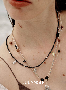 Dare买手店JUUNNGLE洲谷贻贝蓝砂项链串珠天然石黑色复古原创设计