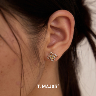 Dare买手店 海棠双色耳钉925银高级做旧复古精致十字耳环 T.MAJOR