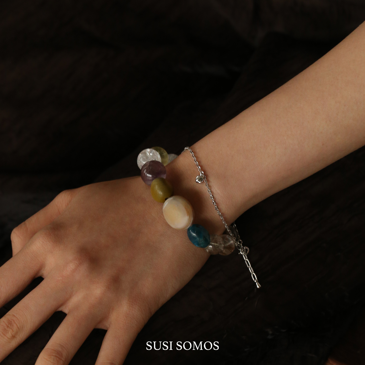 Dare买手店susi somos彩色水晶手串天然石黄水晶小众原创串珠首饰