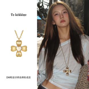 Dare买手店 拉丝奶油蝴蝶结项链金色复古小众长链 tokokkino正品