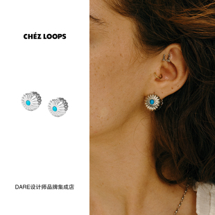 买手店 雏菊绿松石耳钉精致小众耳环饰品首饰百搭气质 CHEZ LOOPS