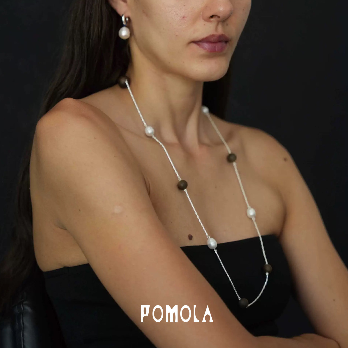 Dare买手店 POMOLA 沉香木拼接天然珍珠项链长款毛衣链复古高级女