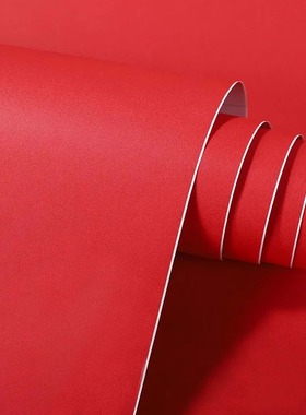 加厚大红色贴纸自粘墙纸防水专用贴壁纸遮丑防潮墙面改色贴膜翻新