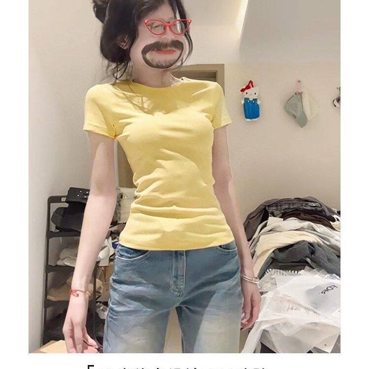 2026 修身显瘦气质通勤百搭简约圆领短袖女基础款女装上衣小众设
