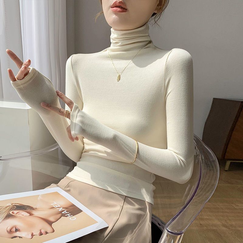 2025新款韩版复古潮流内搭小众修身纯色保暖辣妹显瘦堆堆领打底衫