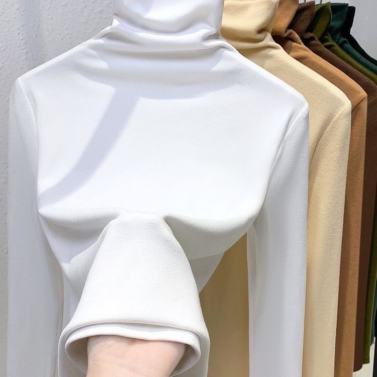 纯欲风秋冬内搭小众修身纯色女保暖辣妹显瘦堆堆领打底衫韩版潮流