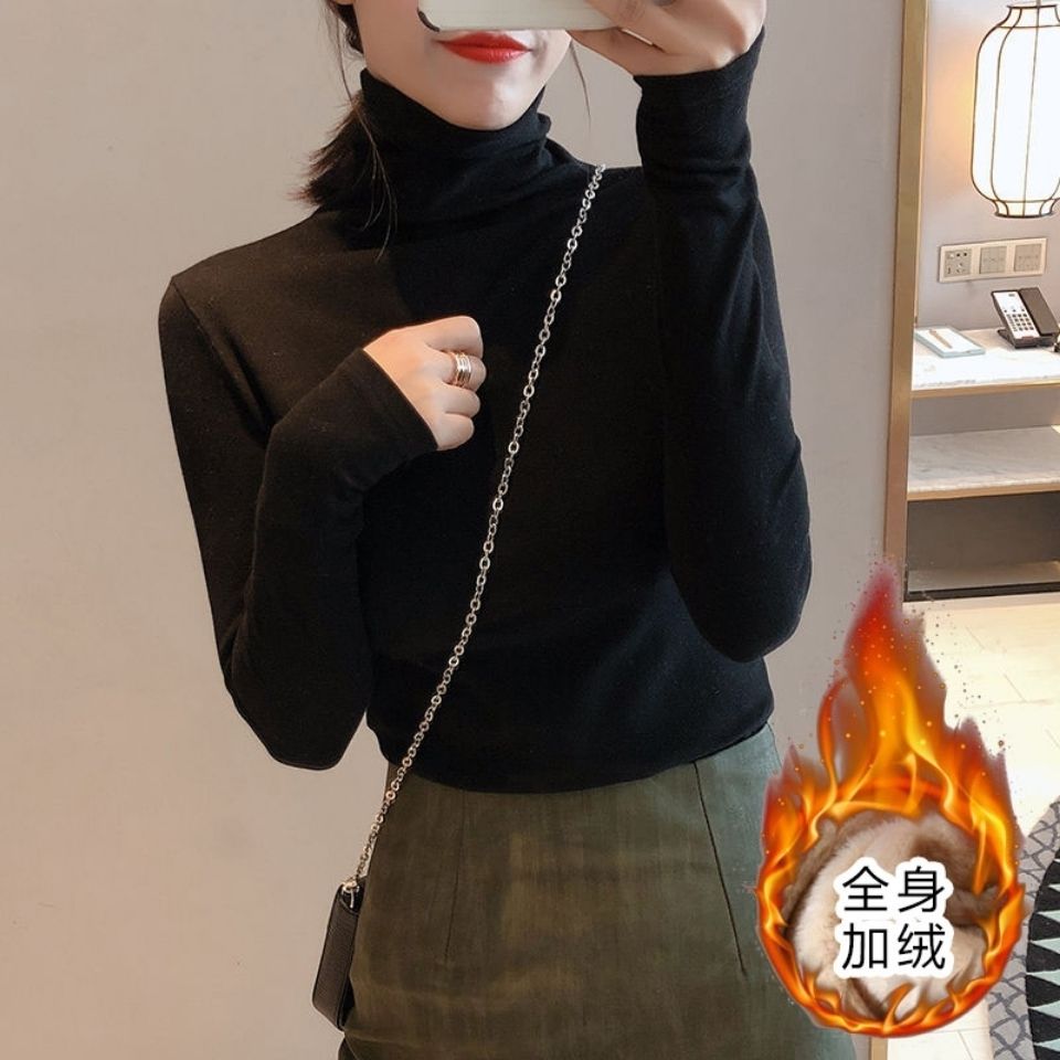 2025韩版潮流堆堆领内搭小众修身纯色女保暖辣妹显瘦堆堆领打底衫