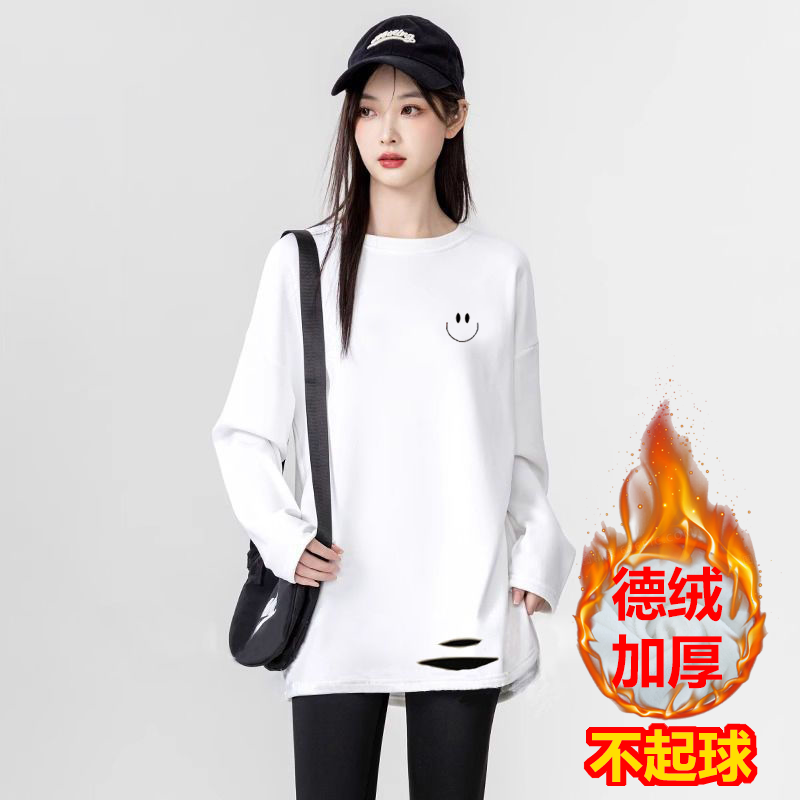 纯欲打底衫叠穿春秋韩版宽松中长款内搭长袖t恤女弧形下摆上衣服